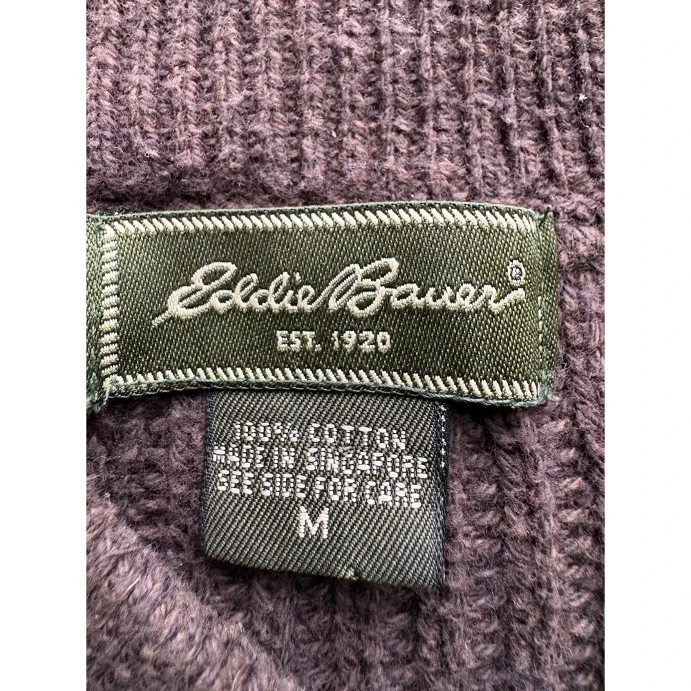 EDDIE BAUER Henley‎ Sweater Mens M Brown Knit Pullover - Picture 5 of 11